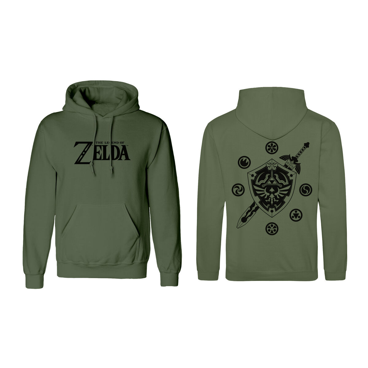 Unisex Hoodie The Legend of Zelda Logo and Shield Green S